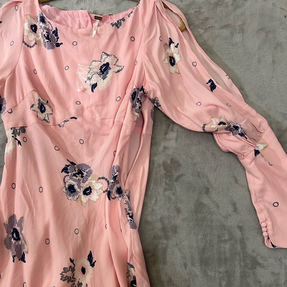 NWOT free people pink floral mini long sleeve dress - Picture 12 of 13